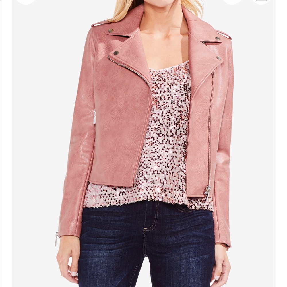 Vince Camuto Faux Leather Jacket Rose Pink Small